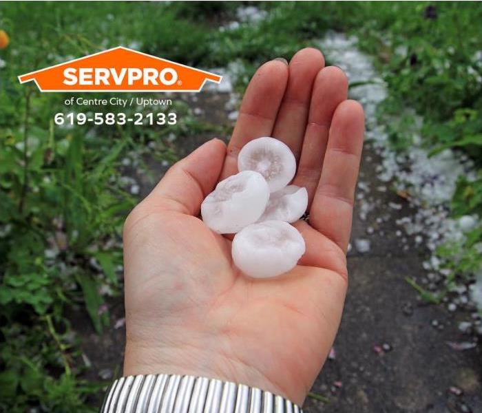 A person is holding hailstones in their hand.