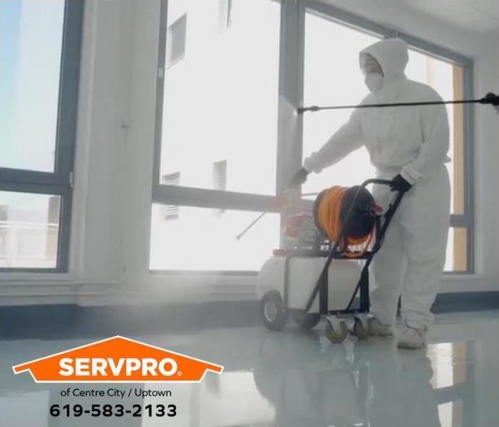 A commercial property is being sanitized. 