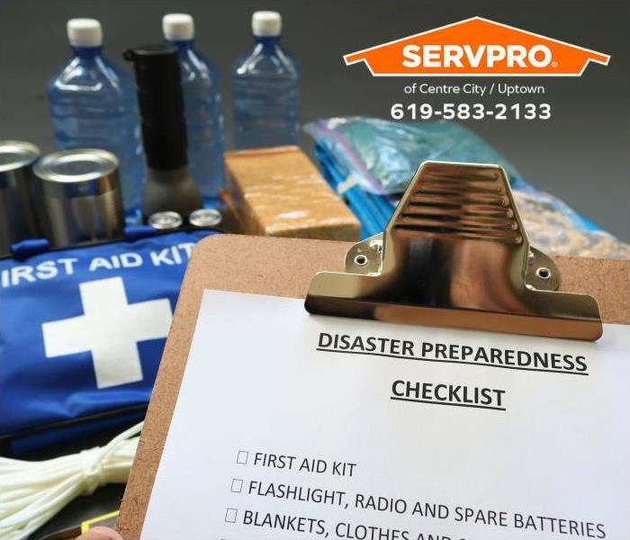 Emergency supplies and a check list are shown.